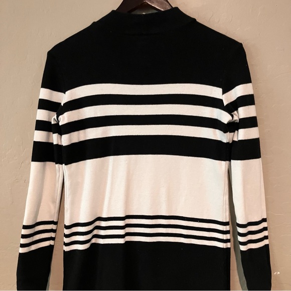 Jacqueline De Young Black and White Striped Turtle Neck Cotton Sweater Dress XS - Picture 10 of 13